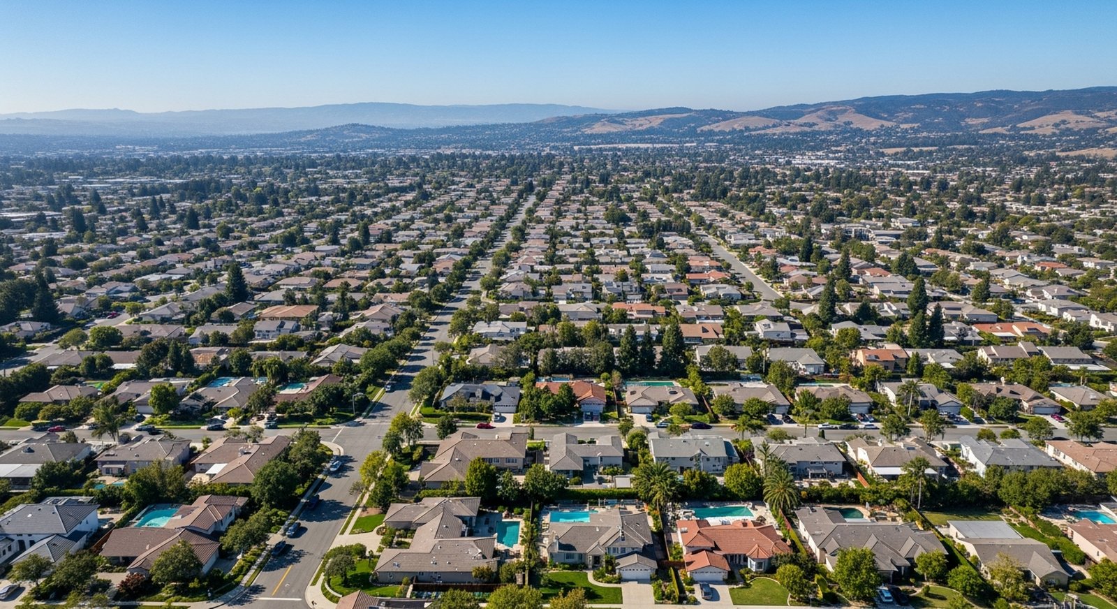 Aerial view of California residential neighborhoods