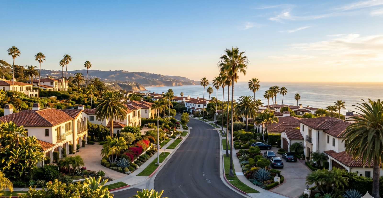 California residential homes at golden hour